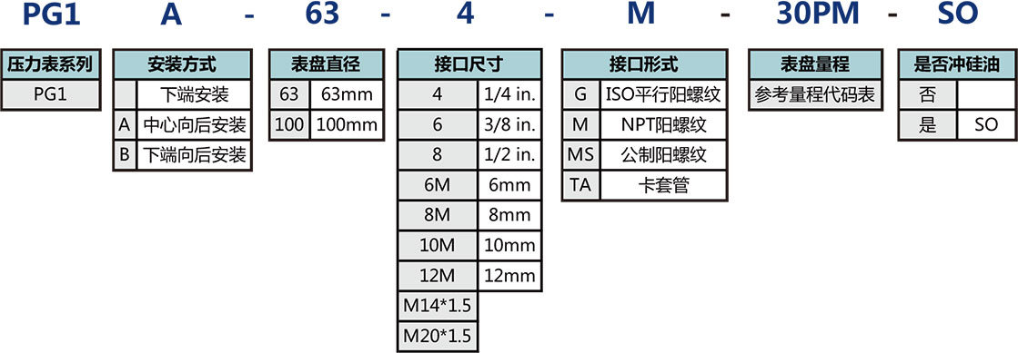 PG系列不锈钢压力表选型说明 PG系列不锈钢压力表选型说明